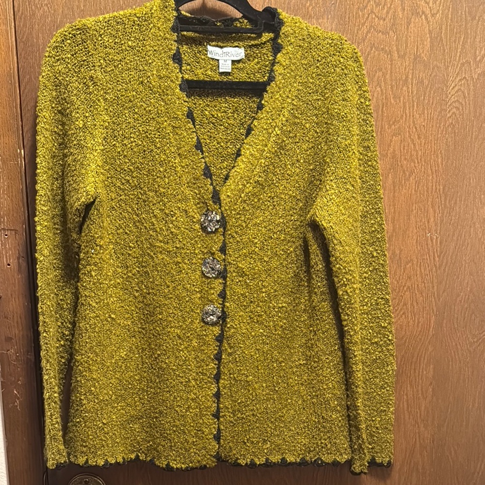 Green and Black Fuzzy Cardigan Sweater